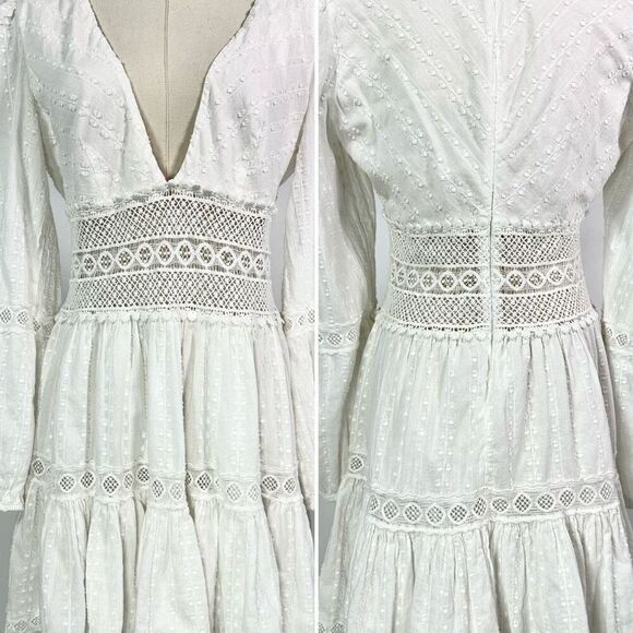 Free People The Delightful Crochet Mini Dress Sz 8 Coastal Cowgirl Boho Cottage - Picture 5 of 15